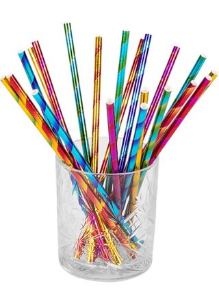Rainbow Foil Paper Straws 19.5cm – 20 Pack - Assorted