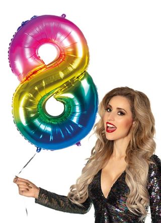 Rainbow Foil Balloon Number 8 – Helium or Air-fill – 86cm