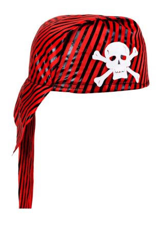 Red & Black Striped Pirate Skull Cap 