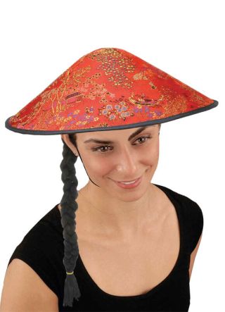 Coolie Hat (Red with Plait) 
