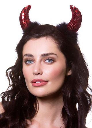 Red Sequin Devil Horns with Marabou Trim