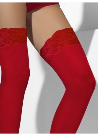 Red Sheer Stockings Hold-Ups - Dress Size 6-14