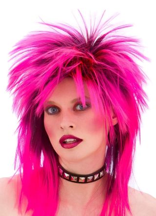 80s Pink Spiked Long Unisex Rocker Wig