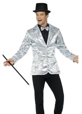 Jazzy Entertainer Sequin Jacket - Silver - Men