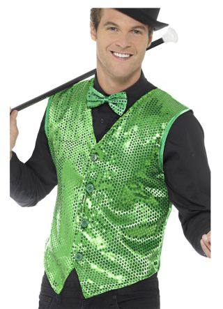 Jazzy Entertainer Sequin-Waistcoat - Green - Mens