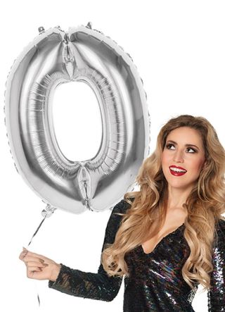 Silver Foil Balloon Number 0 – Helium or Air-fill – 86cm