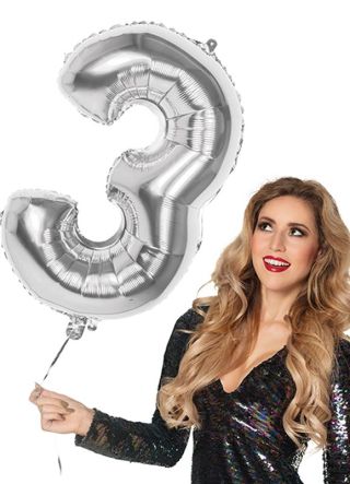 Silver Foil Balloon Number 3 – Helium or Air-fill – 86cm