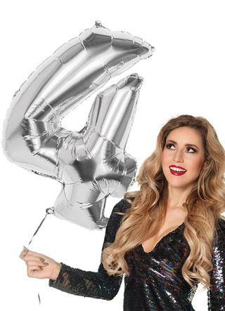 Silver Foil Balloon Number 4 – Helium or Air-fill – 86cm	