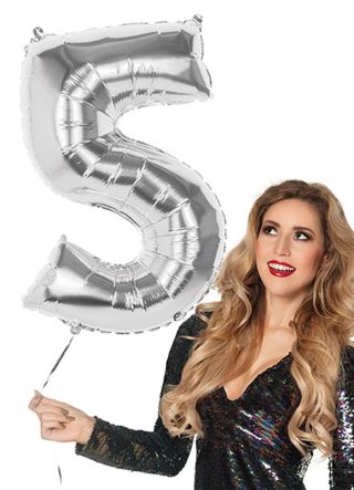 Silver Foil Balloon Number 5 – Helium or Air-fill – 86cm