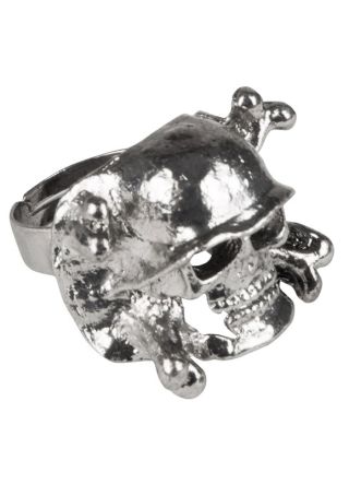 Adjustable Silver Skull and Crossbones Ring 