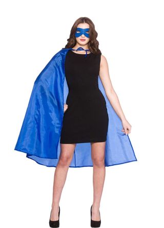 Superhero Cape & Mask - Blue - Adults