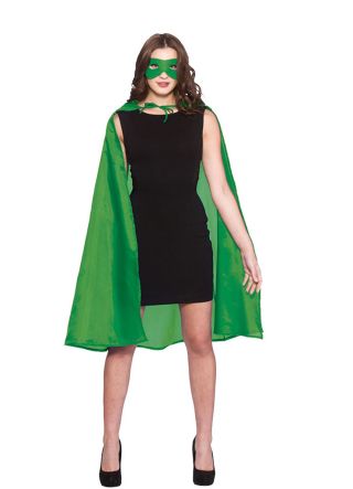 Superhero Cape & Mask - Green - Adults