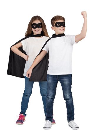 Superhero Mask & Cape Black - Unisex Kids