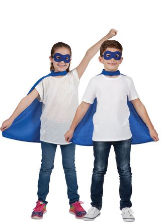 Superhero Mask & Cape Blue - Unisex Kids