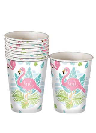 Tropical Flamingo Paper Cups 25cl - 8pk