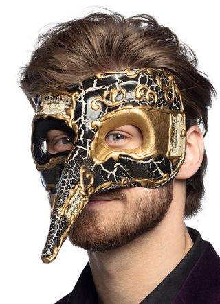 Venetian Nasone Black, and Gold – Men’s Masquerade Mask