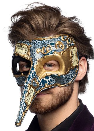 Venetian Nasone Blue, Black, and Gold – Men’s Masquerade Mask