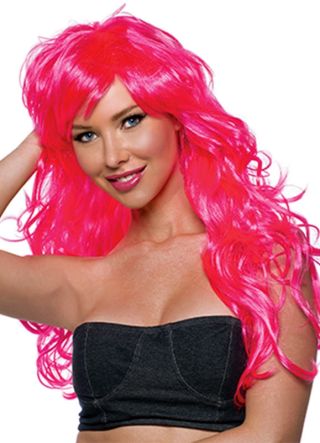 Vixen Wavy Long Wig with Side-Fringe - Neon Pink