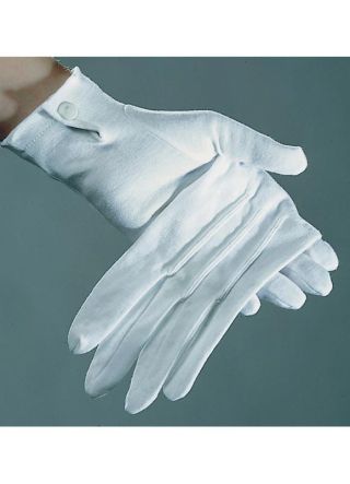 Button Closure Short White Seamed Cotton Gloves - Adult Large