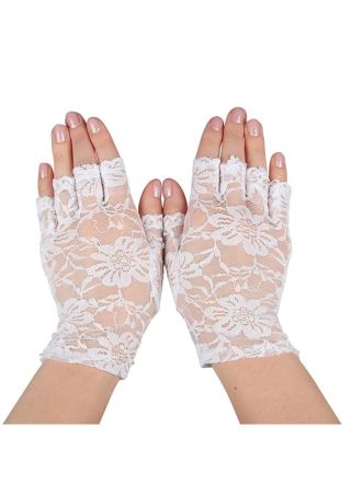 White Lace Ladies Fingerless Gloves