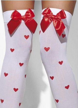White Stockings With Red Bow And Hearts - Dress Size 6-14
