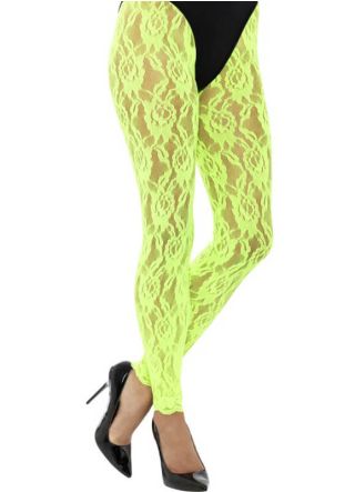 80's Lace Footless Tights, Neon Green - Dress Size 6-18