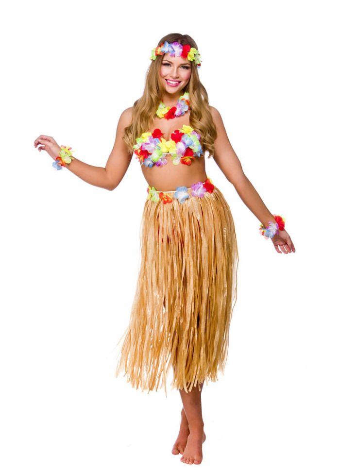 Hawaiian Party Girl Plain Grass Skirt Kit - will fit up to waist size 38  or 97cm
