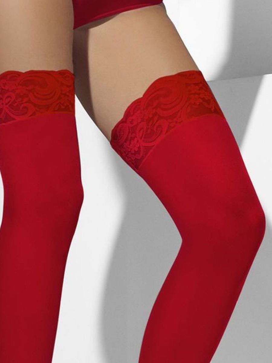 Red Sheer Stockings Hold-Ups - Dress Size 6-14